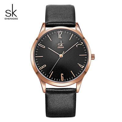 

2019 Shengke Leather Couple Watches Black White Women Men Simple Fashion Lovers Quartz Wristwatches Montre Femme Montre Homme