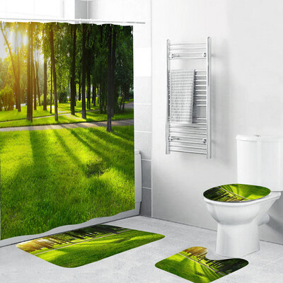 

〖Follure〗4PCS Non Slip Toilet Polyester Cover Mat Set Bathroom Shower Curtain