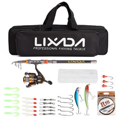 

Lixada Fishing Rod Reel Combo Telescopic Fishing Rod Spinning Reel Fishing Line Lures Hooks Swivels Saltwater Freshwater Travel Fi