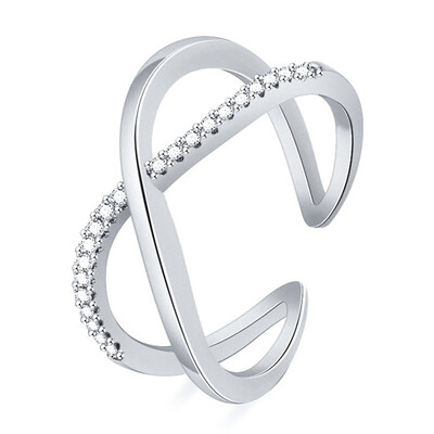 

Fashion Women Silver Gold Colors Simple Diamond Cross Ring Jewelry New Arrive