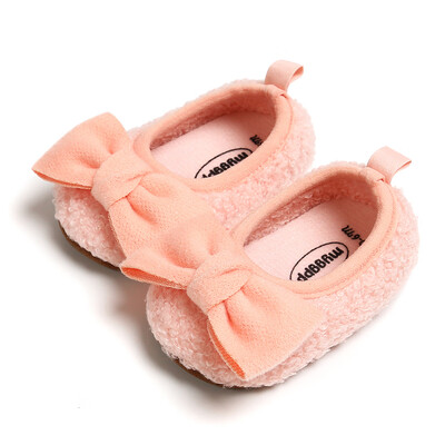

Baby Shoes Infant Girl Breathable Plush Bowknot Anti-Slip Casual Sneakers Toddler Soft Soled Walking Sweet Shoes