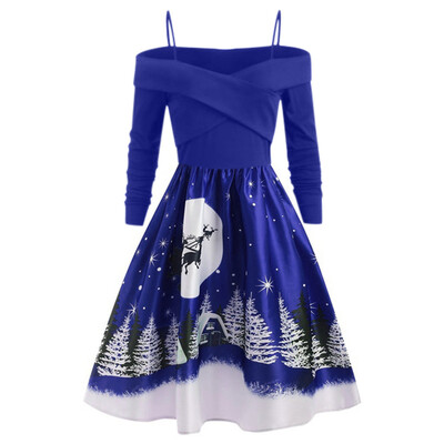 

Gobestart Women Casual Christmas Day Long Sleeve Print Dress Plus Size Party Dress