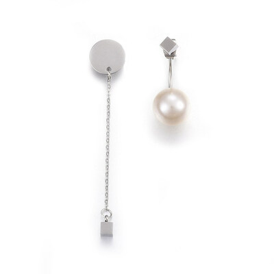 

304 Stainless Steel Stud Earrings with Acrylic Pearl Flat Round Stainless Steel Color 63mm 26mm Pin 07mm