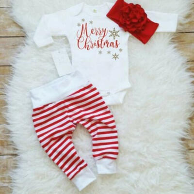 

Christmas Newborn Baby Boy Girl Tops RomperPantsHat 3PCs Outfit Pajamas Set