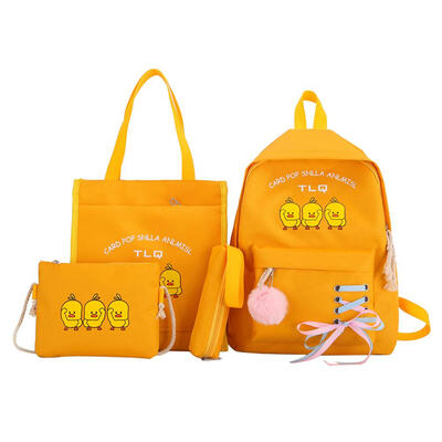 

4pcsset Cartoon Print Backpack Women Travel Canvas Shoulder Totes Pen Bags