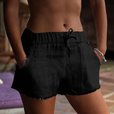 

Tailored Women Fashion Fringe Shorts Solid Color Shorts with Pockets Summer Shorts