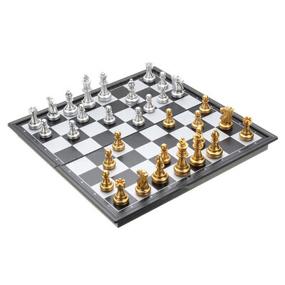 

Chess Game Silver Gold Pieces Folding Magnetic Foldable Board Contemporary Set