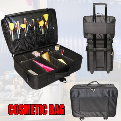 

Professional High-capacity Multilayer Portable Travel Makeup Bag with Shoulder Strap Size  Black