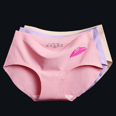 

Clear&seamless underwear sexy one-piece ice silk briefs waist breathable girl kiss lips panties black