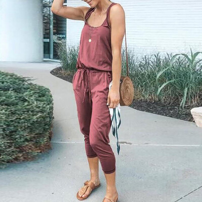 

Starmoon Women Summer Pockets Lace Up Sleeveless Rompers Jumpsuit Playsuit BKL