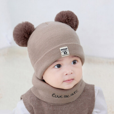 

Kids Baby Boys Girls Hooded Caps Hat Winter Warm Knit Flap Cap Scarf Suit For 0-1 Years Old