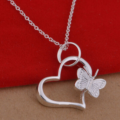

New Silver Beautiful Cute Women Butterfly Heart Flower Necklace Charm Jewelry