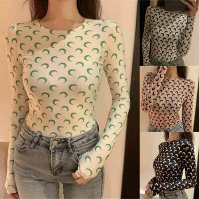 

Fashion Womens Long Sleeve Moon Print Slim Fit Bottom Casual Shirt Blouse Tops