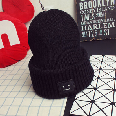 

Tailored Solid Cotton Hats Unisex Warm Winter Smiling Face Knit Cap