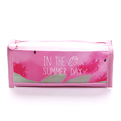 

New Fashion Cartoon Pink Strawberry Series Pencil Case Students Pu Leather Pencil Case Large Capacity Pen Bag Girl Makeup Bag