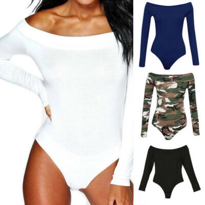 

Womens Long Sleeve Tops Bodysuit Jumper Bodycon Bandage Jumpsuit Short Romper