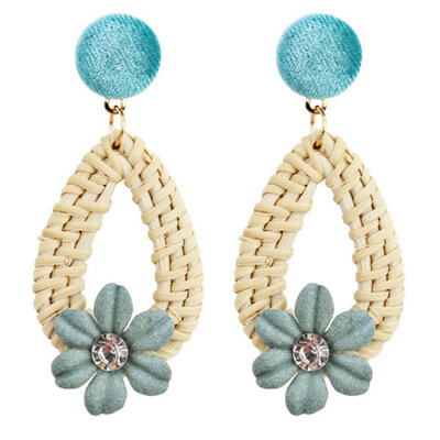 

Fashion Handmade Flower Bamboo Earrings For Women Geometric Big Circle Rattan Straw Weave Dangle Drop Earrings Jewelry