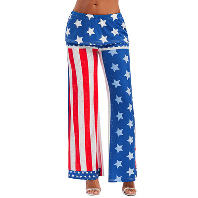

Fashion Womens High Rise American Flag Wide Leg Pants Leggings Loose Trousers