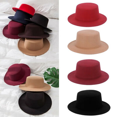 

Unisex Autumn Winter Wide Brim Felt Floppy Panama Hat Vintage Church Fedora Cap