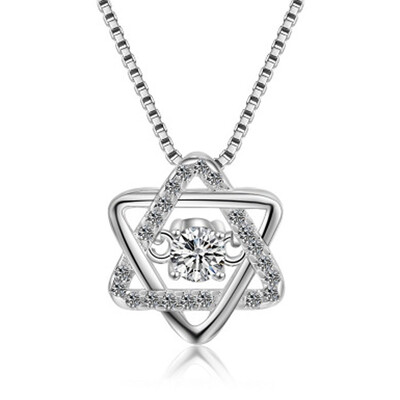 

Silver 6 Star of David Zircon Necklace Pendant White Gold Chain Diamond Party Gift for Girl Color White