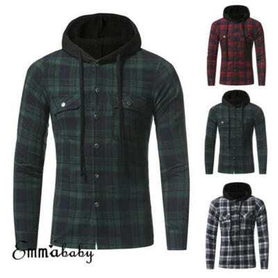 

New Mens Padded Hooded Quilted Thick Flannel Check Work Shirt Jacket  - 3XL