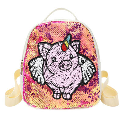 

Sequins Pig Decor Travel Backpacks Women School Bags Leather Small Knapsack