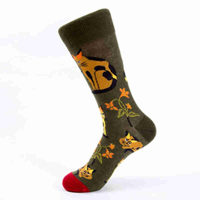 

Aa-shop Women Men 1 pair Bergamot Flower Cockscomb Cat Bird Octopus Fashion Socks