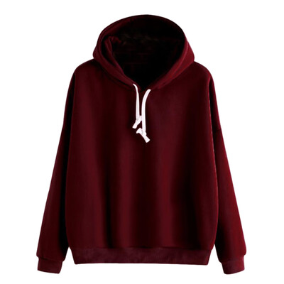 

Solid Color Casual Women Hoodies Long Sleeve Drawstring Hooded Sweatshirt Top