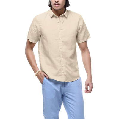 

Toponeto Mens Baggy Cotton Linen Solid Short Sleeve Button Retro T Shirts Tops Blouses