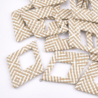 

Handmade Raffia Woven Big Pendants with Iron & Aluminum Findings Rhombus Platinum NavajoWhite 69x485x4mm Hole 18mm