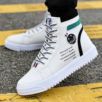 

White Gaobang shoes mens shoes tide mens lazy shoes British style tide shoes tide high canvas shoes