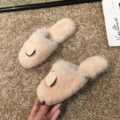

Flat bottom Mao Mao slippers women wear new autumn Korean version of Joker social Baotou half round buckle fairy shoes