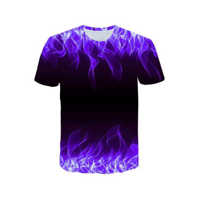 

Mens 3D Flame Print T-shirt Summer Fashionable Round Neck Short Sleeve T-shirt