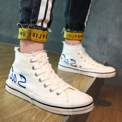 

Mens shoes fall casual Joker high canvas board shoes Korean version of the trend with students tide shoes