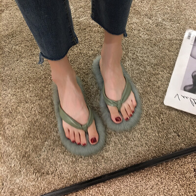 

Fairy wind slippers wear autumn Korean version of fashionable sourcery flip-flops&red hair flip-flops