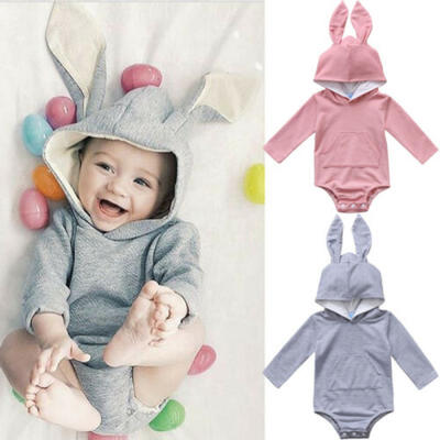 

Newborn Baby Girl Boy Long Sleeve Bunny Hooded Romper Outfit Bodysuit Easter