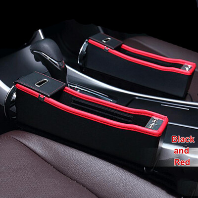 

Black Leather Car Left Seat Crevice Storage Box Cup Holder With Dual USB Charge