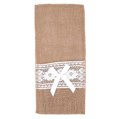 

10pcs Burlap Lace Cutlery Holders Vintage Jute Cutlery Pocket Wedding Decor