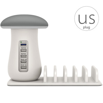 

5 Ports USB Hub Quick Charge Smart USB QC30 Charger Station LED Mushroom Desk Light Phone Charging Stand