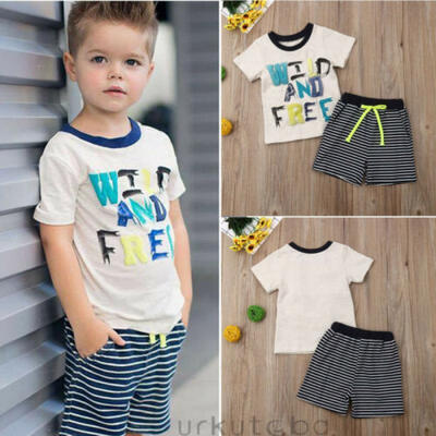 

Toddler Kids Baby Boys 2pcs Clothes WILD&FREE T-shirt TopsStriped Short Pants