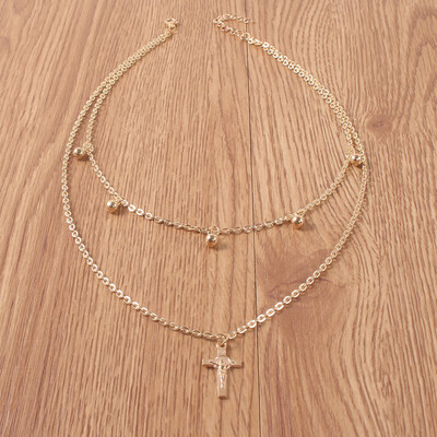 

New Fashion Beads Cross Pendant Necklace Women gold necklace Holiday Beach Statement Jewelry Wholesale