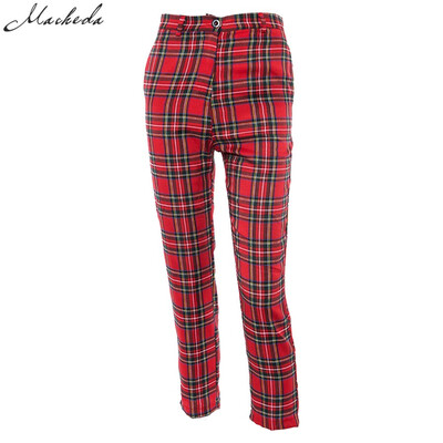 

Macheda Summer New Fashion Women Casual Pants Clothes Plaid Female Harem Fit Pants Women 2018 New Red Casual Clothing Pants