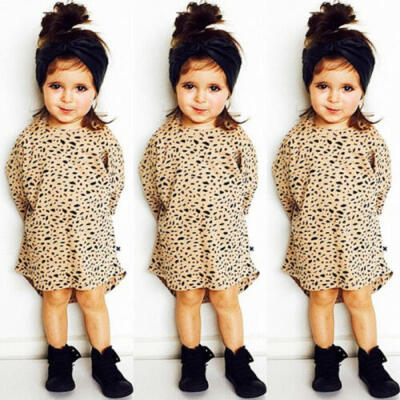 

Toddler Infant Kid Baby Girl Leopard O-Neck Long Sleeve Tops T-Shirt Party Dress