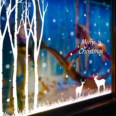 

Gobestart Christmas Forest Snow Elk Wall Sticker Window Bedroom Store Decoration