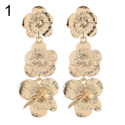 

Women Vintage Three Flowers Long Dangle Statement Earrings Party Jewelry Gift