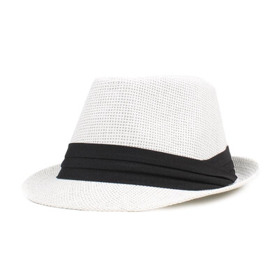 

Fashion Men Women Straw Hat Contrast Ribbon Fedora Curly Brim Unisex Panama Jazz Trilby Hat Cap