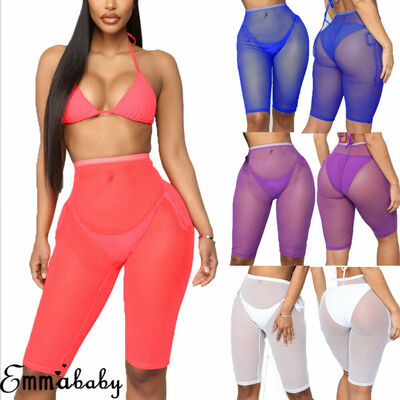 

Sexy Women Summer Sheer Mesh Bikini Pants Cover Up Shorts Swimwear Beachwear