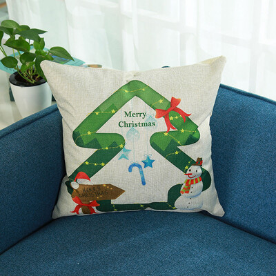 

Tailored Merry Christmas Print Pillowcase Linen Cotton Sofa Cushion Cover Home Decor