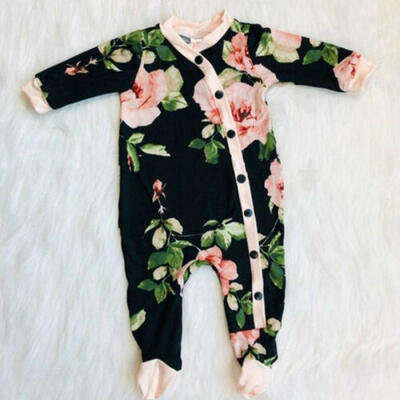

US 2PCS Newborn Baby Girl Clothes Floral Button Romper Jumpsuit Outfits Autumn