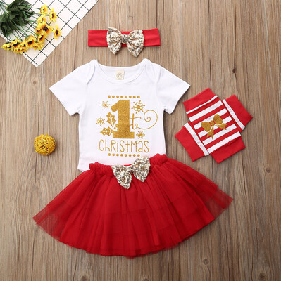 

MY 1st Christmas Baby Girls Tops RomperTutu SkirtLeg WarmersHeadband Clothes